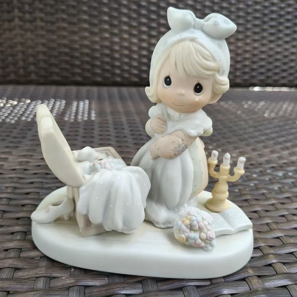 Precious Moments Cream and White Girl Figurine with Candelabra W/ Box